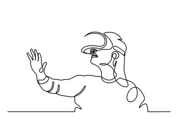 Woman wearing virtual reality glasses device. Metaverse concept. Continuous line. Hand drawn. One line. line art. Logo design. Vector