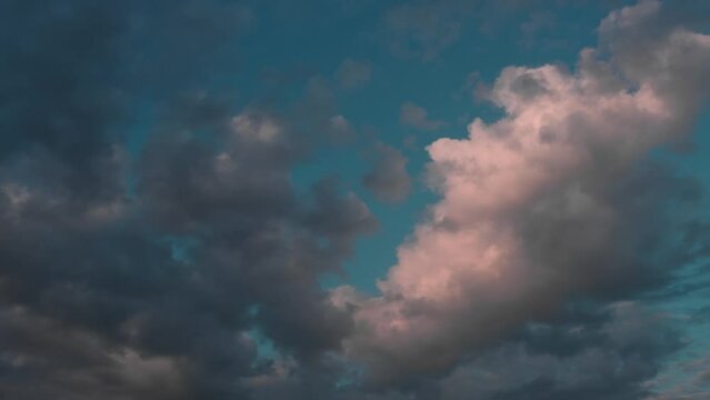 Evening sky landscape, beautiful clouds on blue sky, time lapse