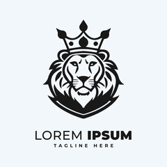 Royal king lion crown logo vector. Lion animal logo. Premium luxury brand identity logo illustration.