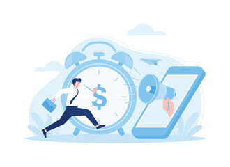 Work deadline, time management concept trending flat illustration