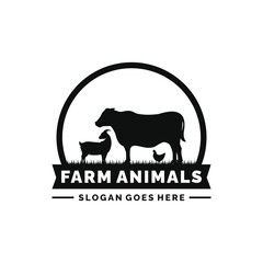 Farm animals logo design vector. Livestock logo vector