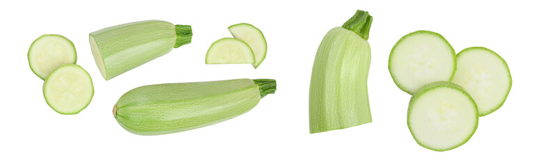 zucchini or marrow isolated on white background with full depth of field. Top view. Flat lay