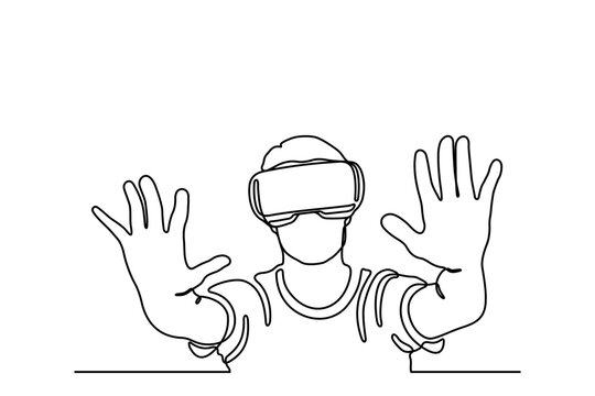 People wearing virtual reality glasses device. Metaverse concept. Continuous line. Hand drawn. One line. line art. Logo design. Vector. illustration
