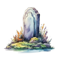 Watercolor halloween cute cartoon tombstone isolated. Illustration AI Generative.