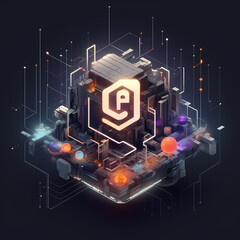 Naklejka premium Futuristic representation of AI incorporated into a logo design, generative ai.