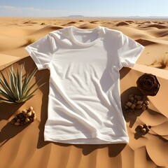 blank men white tshirt mockup, with desert background and theme