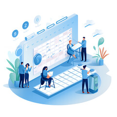 flat planning schedule with tasks on the calendar, with people at work, by ai generative