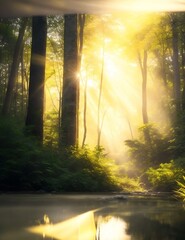 the serenity of a lush forest during sunrise
