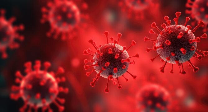 corona viruses are on a red background Generative AI