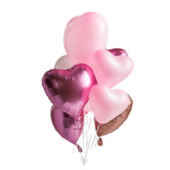 Set Balloon  Air balloons heart shape on a transparent background. Pink gold white balloons helium balloons, Bunch of metallic  balloons
