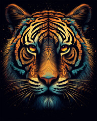 Colorful lion head abstract illustration isolated on black background.Created with generative ai