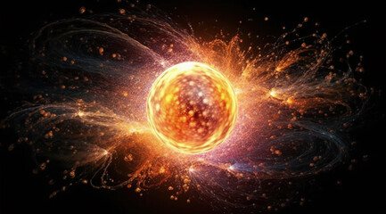 Cosmic Burst: The image captures an electrifying cosmic event, a burst of energy emanating from a central core of light, creating a dazzling display in the deep expanse of space.