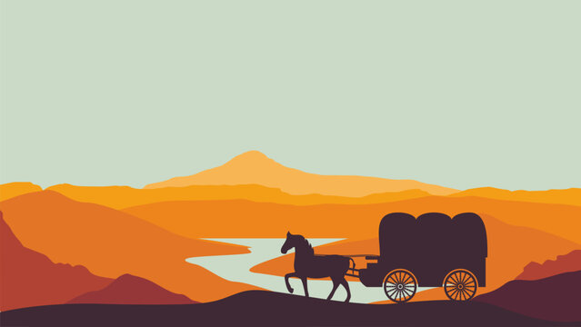 pioneer day background illustration with west american emigrant wagon