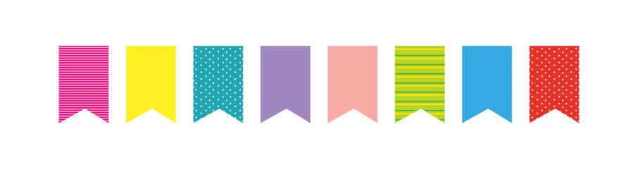 Set of summer paper flags. Party. Vector graphics