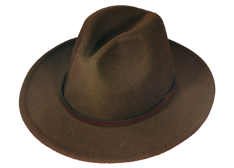 Winter wide brim leather hat, isolated on blank background.