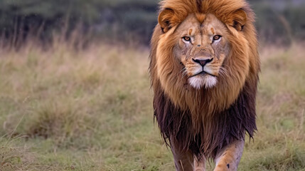 Fototapeta premium Close up of African lion. AI Generative