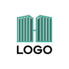 Obraz premium Abstract H letter logo with building vector concept and flat design for real estate company