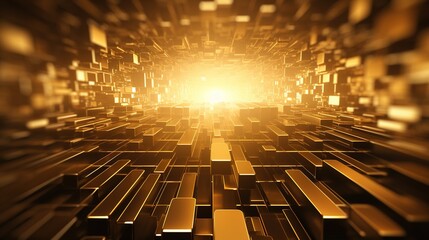 Abstract 3d rendering of golden cube geometric futuristic background
