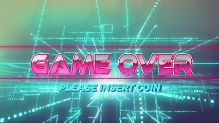 Animation of game over and please insert coin text over dots forming abstract pattern