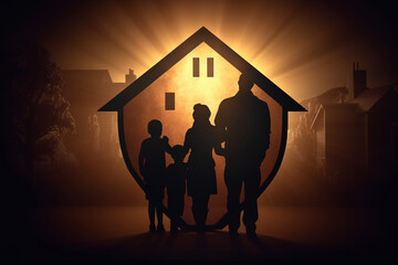 insurance concept. Shield and silhouette of a family. Safety and security, safe hom econcept. High quality photo