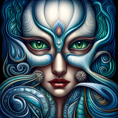 Naklejka premium Vibrant female figure illustration, with lots of details, created by AI generator