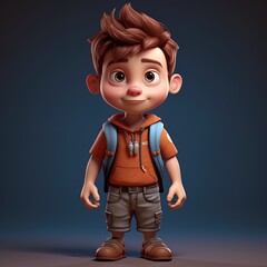 3D character of a boy carrying a bag, generated by AI