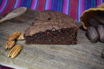 portion of sponge cake with pecans