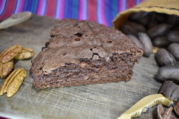 portion of sponge cake with pecans