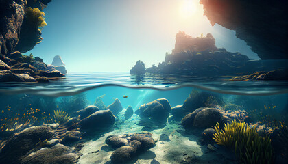 Marine landscape under the sunlight Ai generated image