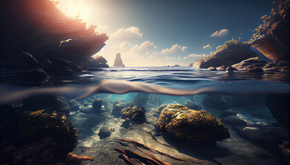 Marine landscape under the sunlight Ai generated image