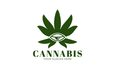 Cannabis weed leaf with drunk eye logo vector design