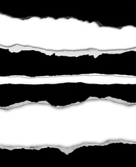 Ripped black papers on white background
