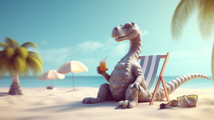 dinosaurs relaxing on the beach minimal rendering
 background