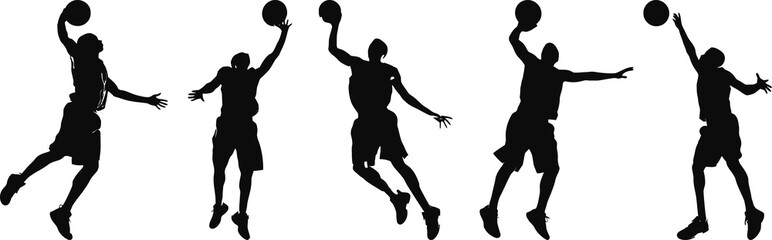 Fototapeta na wymiar man jumping playing basketball pose silhouette