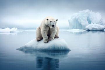 Fototapeta na wymiar Generative AI illustration of lonely white bear on iceberg