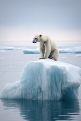 Naklejka na ściany i meble Generative AI illustration of lonely white bear on iceberg