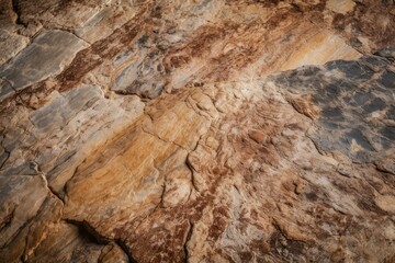 Brown rock texture with cracks. Rough mountain surface. Close-up. Stone background for design