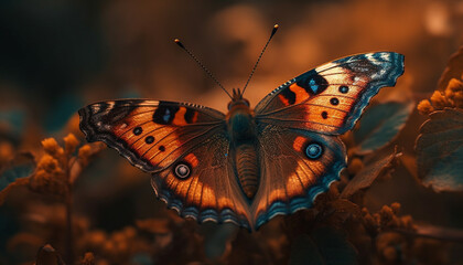 Fototapeta na wymiar Majestic butterfly wing displays vibrant multi colored pattern generated by AI