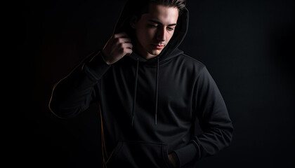 Obraz premium Caucasian male athlete exercising in hooded shirt generated by AI