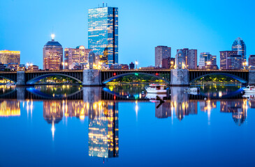 Boston in Massachusetts, USA at sunrise showcasing the Backbay neighborhood with its skyscrapers...