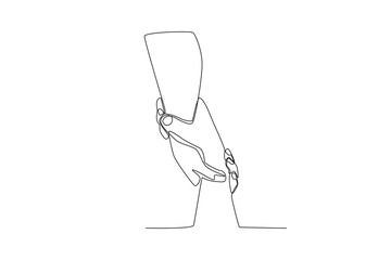 Two hands of humanitarian support. World humanitarian day one-line drawing