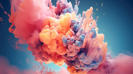 Explosion and colorful puffs of smoke.  