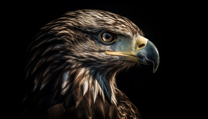 Naklejka premium Majestic bird of prey staring with sharp beak generated by AI