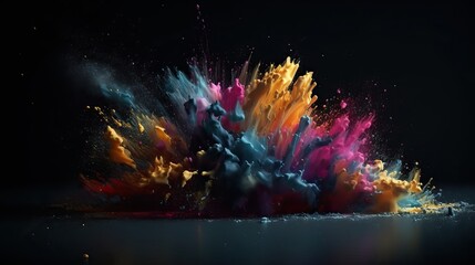  Illustration of a explosion of colors on a black background . Generative AI.