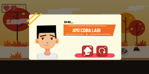 User Interface Education Game Asmaul Husna "Ar Rahman" Level 1 Backround Button Try Again