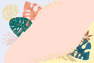 Background . Summer theme. Leaves of palms and tropical plants