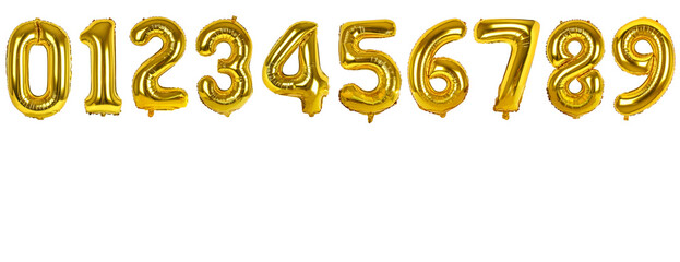 Balloons metallic gold numbers, 3D numbers balloon, Set foil balloons in shape of numbers on transparent background © Daria