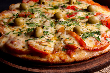 pizza napolitana con queso tomate y aceitunas