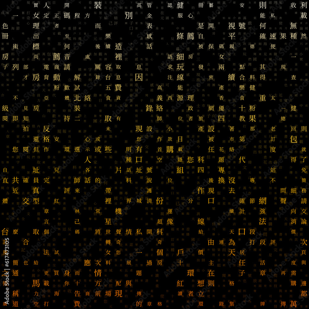 Fototapete letters grid background. random characters of chinese traditional alphabet. gradient matrix pattern.