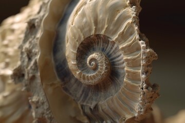 A close-up of a natural object, such as a seashell or fossil, with unique and fascinating details and textures, Generative AI